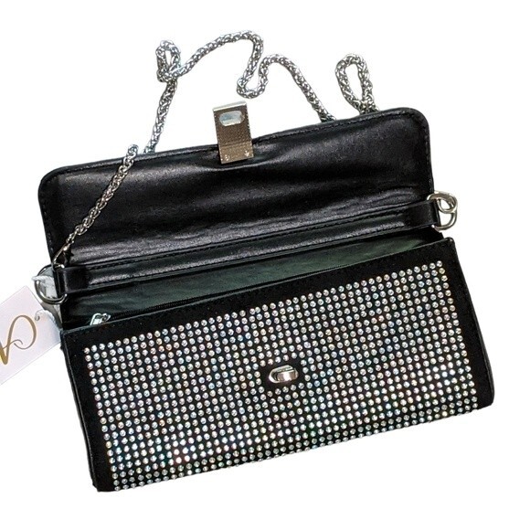 Anna & Elle black purse decorative studs dressy evening event chain handle - Picture 3 of 6